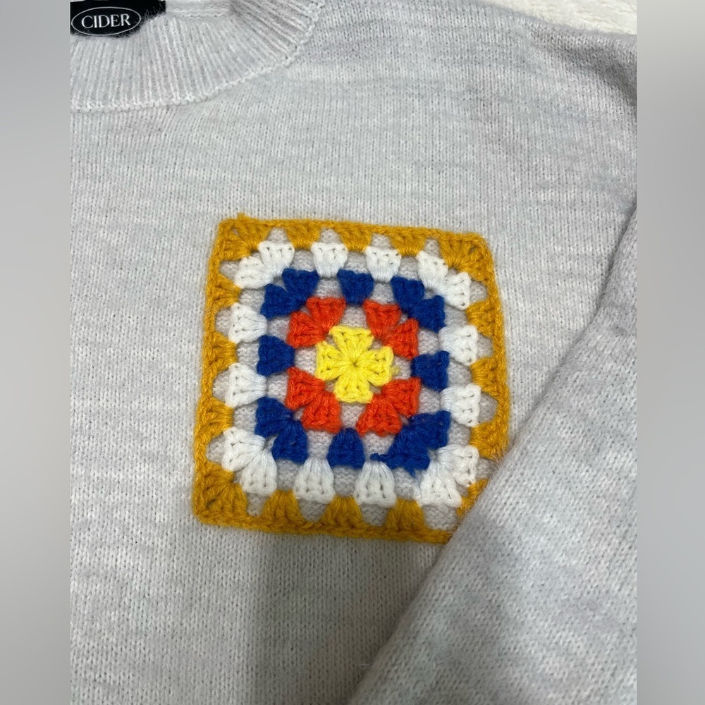 Cider Granny Square Patch Sweater Small | Y2K Crochet Knit Pullover - Picture 6 of 10